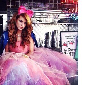 Vintage Betsey Johnson Dress Bella Thorne RUNWAY Corset Mesh Layered Tulle Midi